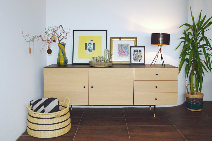 Aufbewahrungskorb Enyo (natur, dunkelblau gestreift)