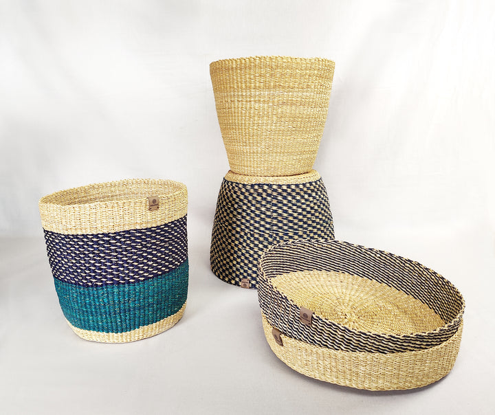 Aufbewahrungskorb Nuna (natur, blau kariert, türkis)