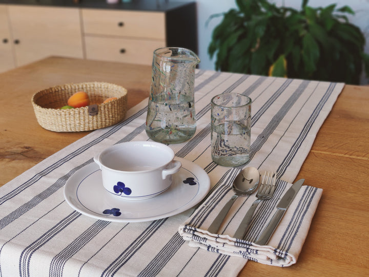 Tischläufer gewebt TSIAME (naturweiß, royal blau)