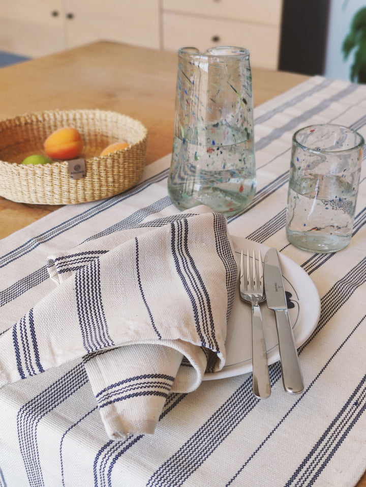 Stoffserviette gewebt TSIAME (naturweiß, royal blau) - 2er Set