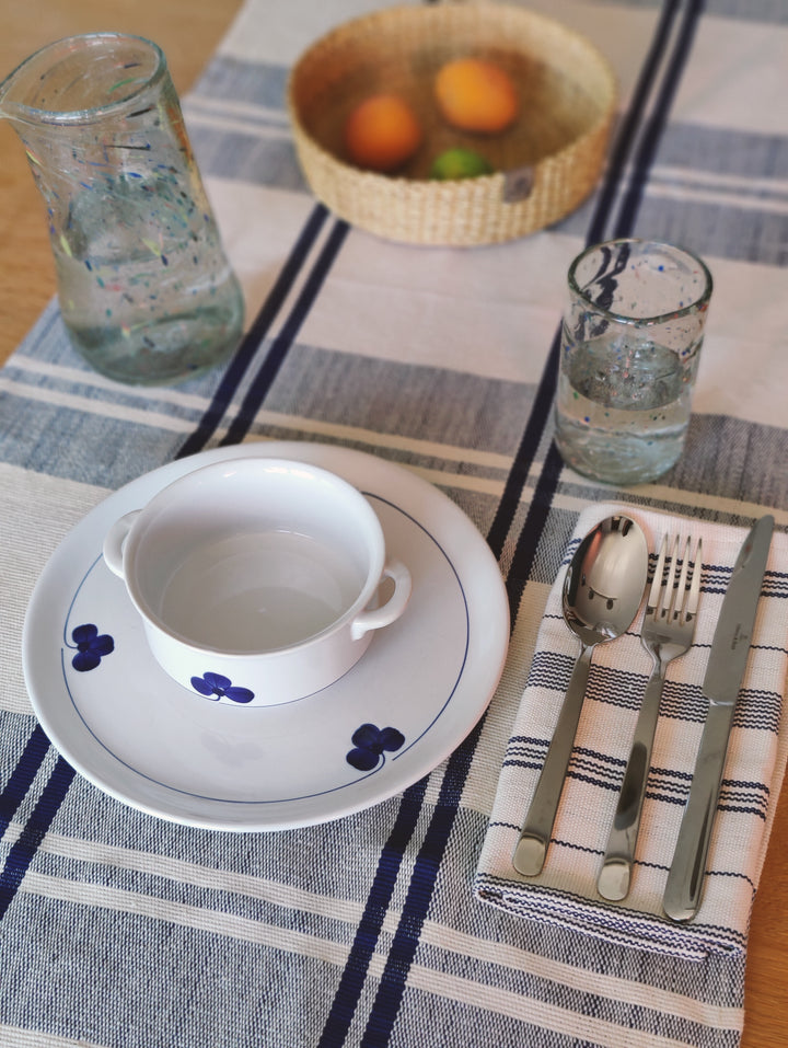 Tischläufer gewebt ANLOGA (naturweiß, royal blau)