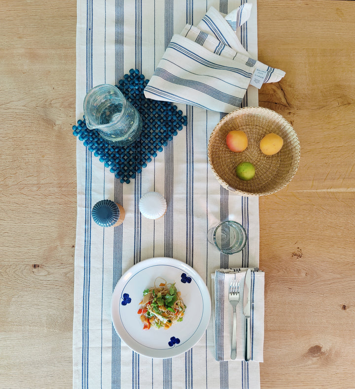 Tischläufer gewebt TSIAME (naturweiß, royal blau)