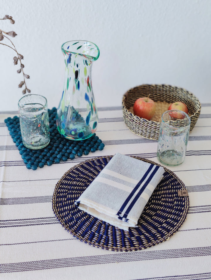 Stoffserviette gewebt ANLOGA (naturweiß, royal blau) - 2er Set