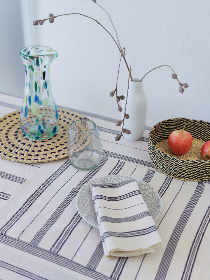 Stoffserviette gewebt TSIAME (naturweiß, royal blau) - 2er Set