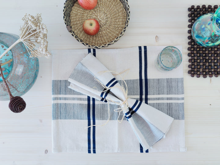 Tischuntersetzer gewebt ANLOGA (naturweiß, royal blau)