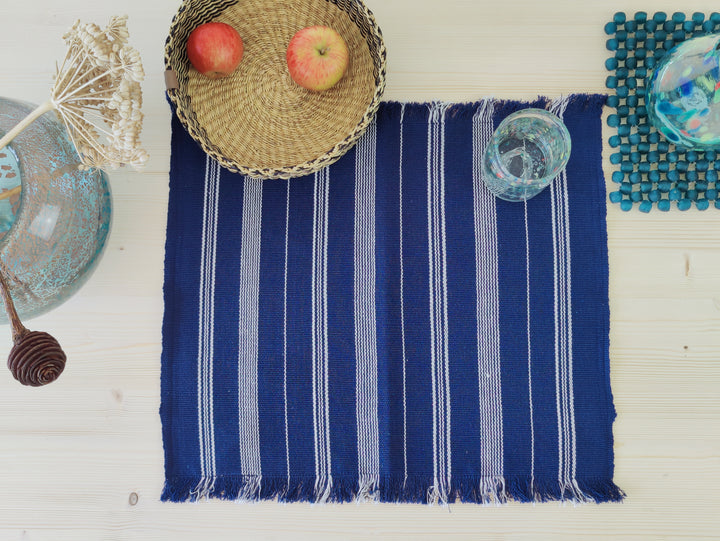 Tischuntersetzer gewebt TSIAME (royal blau, naturweiß)
