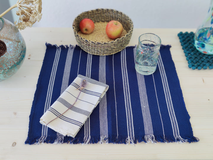 Tischuntersetzer gewebt TSIAME (royal blau, naturweiß)