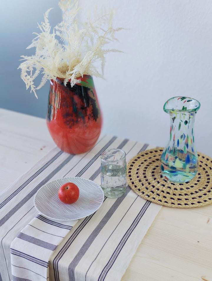 Tischläufer gewebt TSIAME (naturweiß, royal blau)