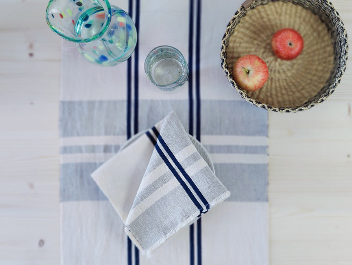 Stoffserviette gewebt ANLOGA (naturweiß, royal blau) - 2er Set