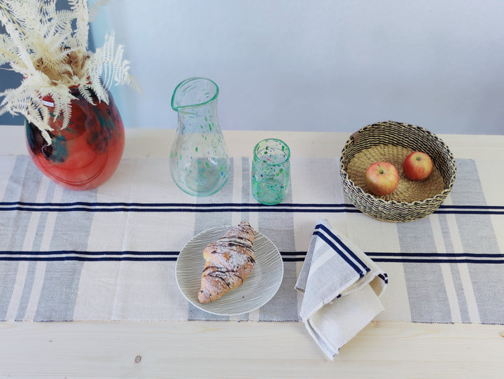 Tischläufer gewebt ANLOGA (naturweiß, royal blau)