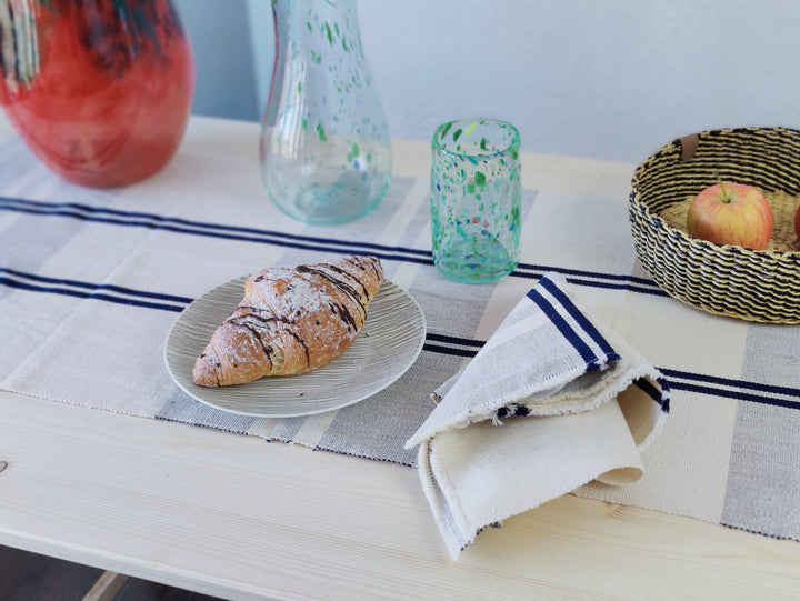 Stoffserviette gewebt ANLOGA (naturweiß, royal blau) - 2er Set