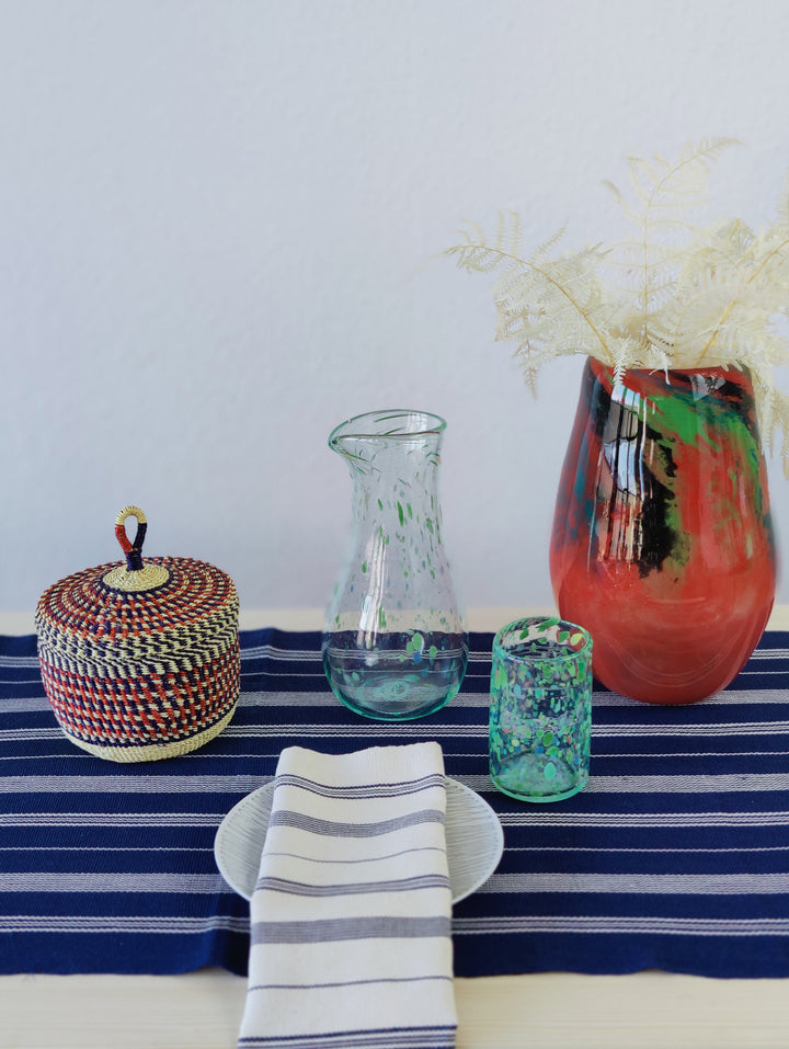 Tischläufer gewebt TSIAME (royal blau, naturweiss)