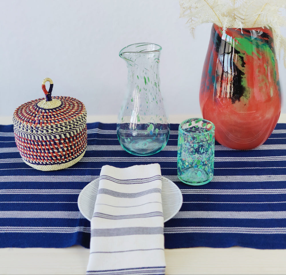 Stoffserviette gewebt TSIAME (naturweiß, royal blau) - 2er Set