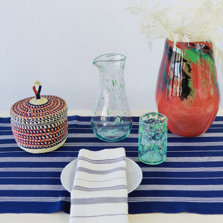 Aufbewahrungskorb Nunya klein mit Deckel (dunkelblau, rot, natur)