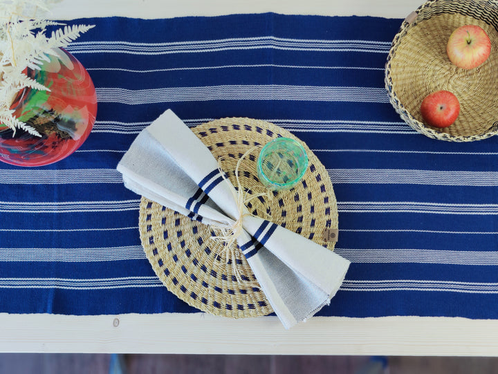 Tischläufer gewebt TSIAME (royal blau, naturweiss)