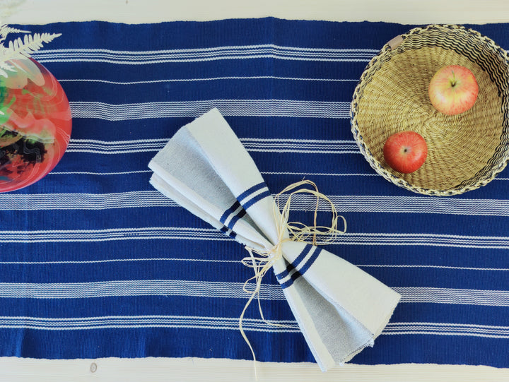 Stoffserviette gewebt ANLOGA (naturweiß, royal blau) - 2er Set