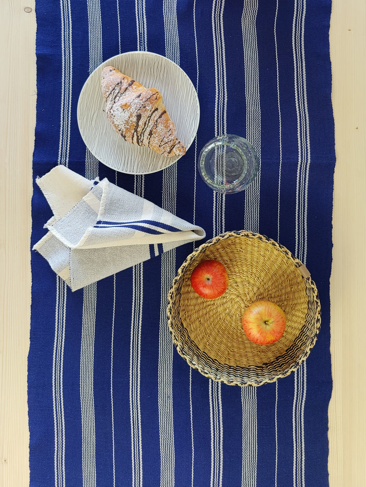 Tischläufer gewebt TSIAME (royal blau, naturweiss)