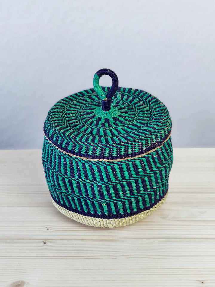 Aufbewahrungskorb Nunya klein mit Deckel (dunkelblau, türkis)