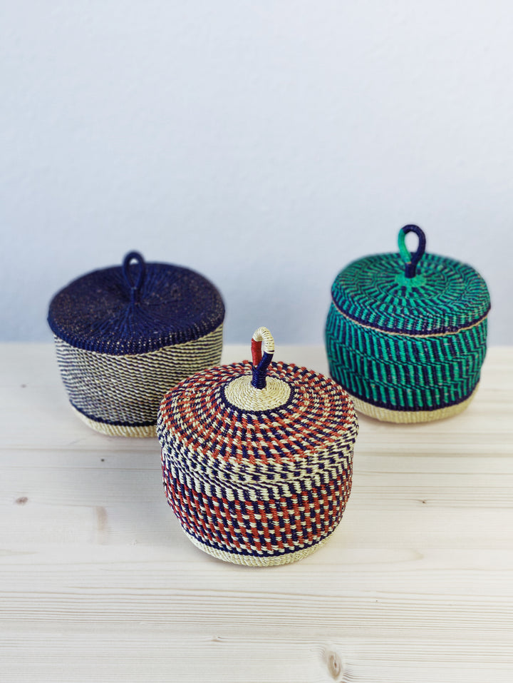 Aufbewahrungskorb Nunya klein mit Deckel (dunkelblau, natur)