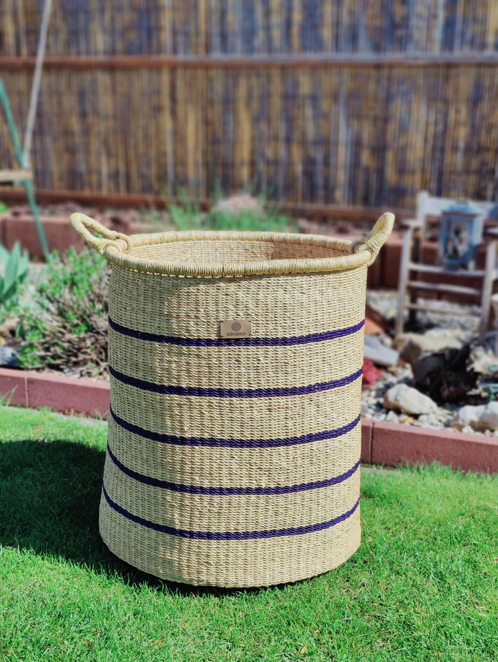 Aufbewahrungskorb Enyo hoch (natur, dunkelblau gestreift)
