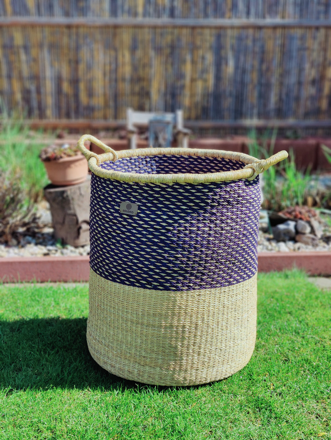 Aufbewahrungskorb Enyo hoch (dunkelblau, natur und Boden natur)