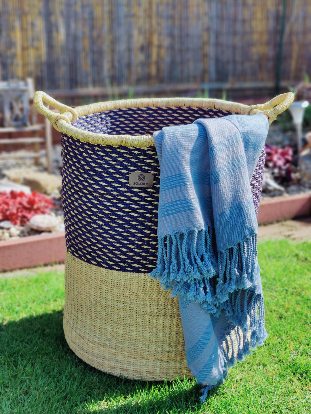 Aufbewahrungskorb Enyo hoch (dunkelblau, natur und Boden natur)