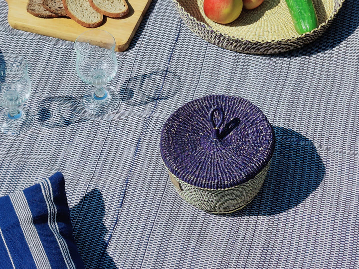 Aufbewahrungskorb Nunya klein mit Deckel (dunkelblau, natur)