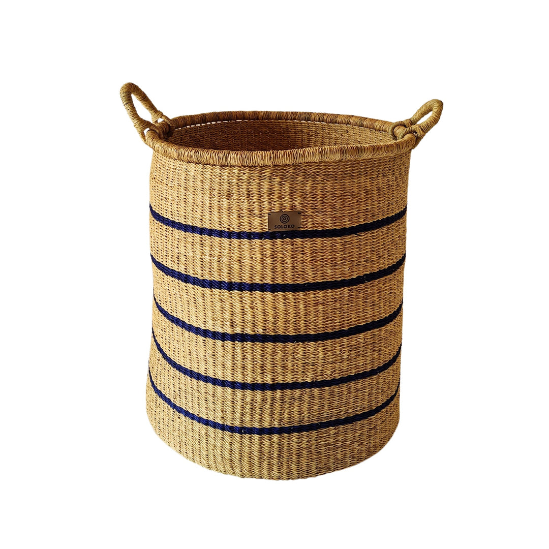 Aufbewahrungskorb Enyo hoch (natur, dunkelblau gestreift)