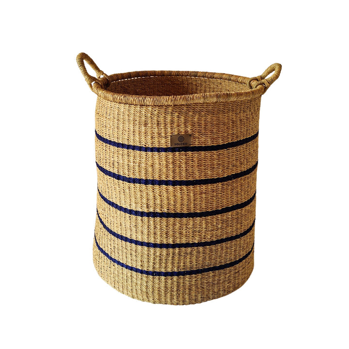 Aufbewahrungskorb Enyo hoch (natur, dunkelblau gestreift)