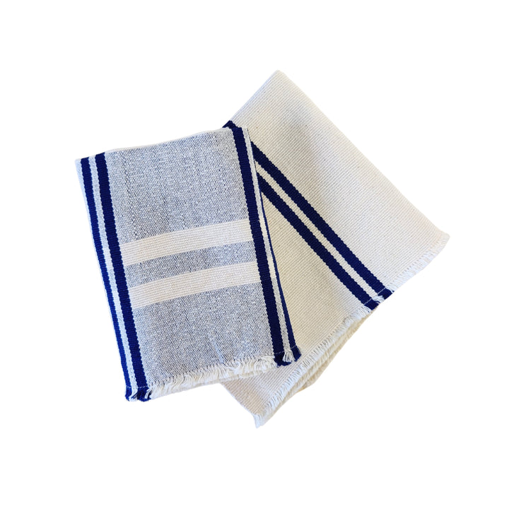 Stoffserviette gewebt ANLOGA (naturweiß, royal blau) - 2er Set