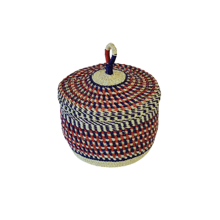 Aufbewahrungskorb Nunya klein mit Deckel (dunkelblau, rot, natur)