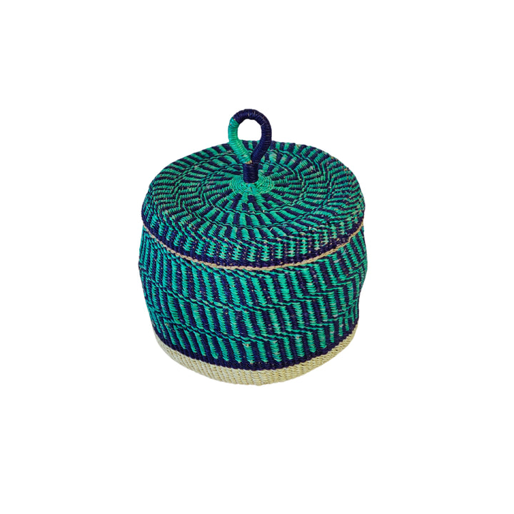 Aufbewahrungskorb Nunya klein mit Deckel (dunkelblau, türkis)