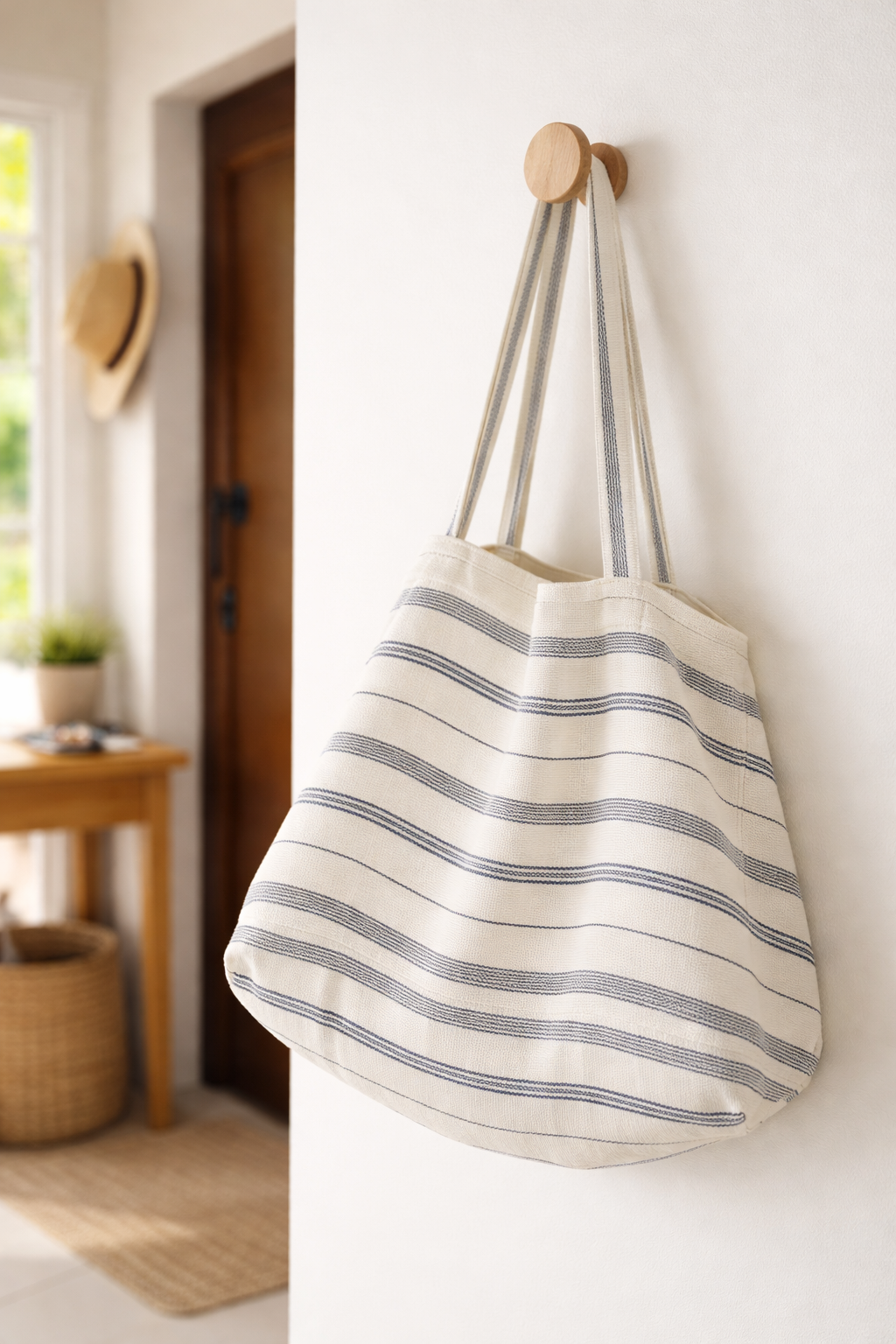 Tote Bag Large Cotton TSIAME (beige / royal blue)