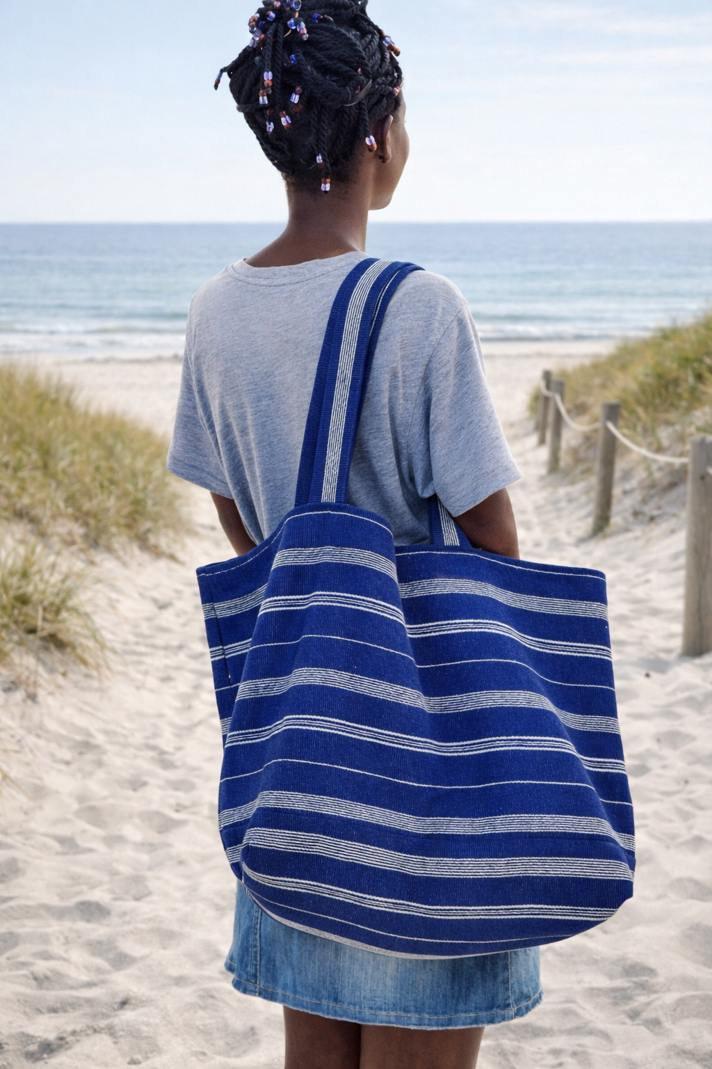 Tote Bag Baumwolle TSIAME (royalblau / beige)