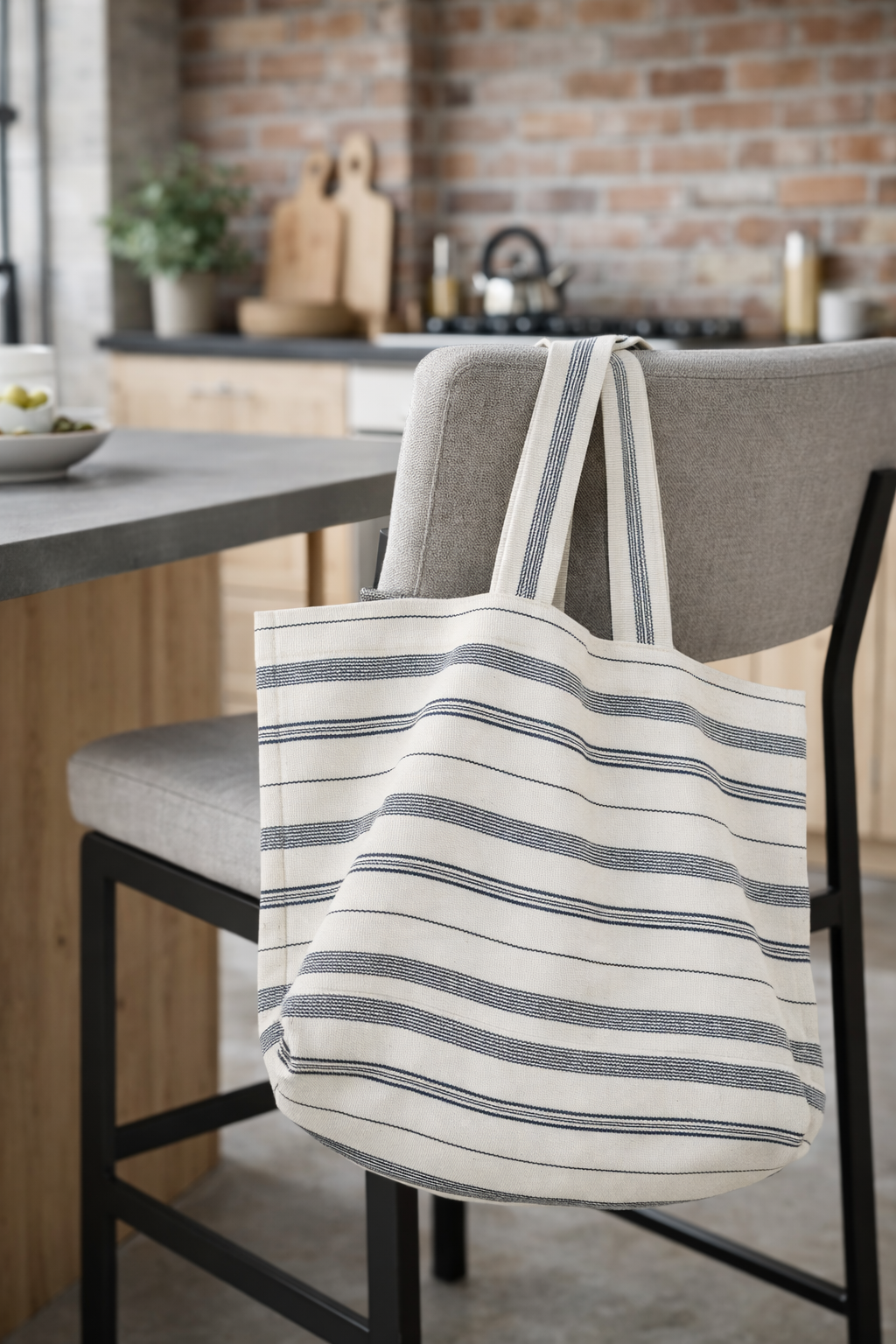 Tote Bag Large Cotton TSIAME (beige / royal blue)