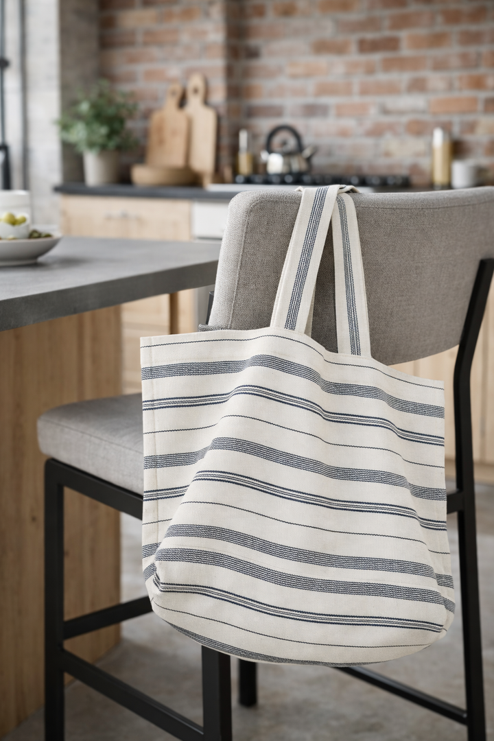 Tote Bag Large Cotton TSIAME (beige / royal blue)