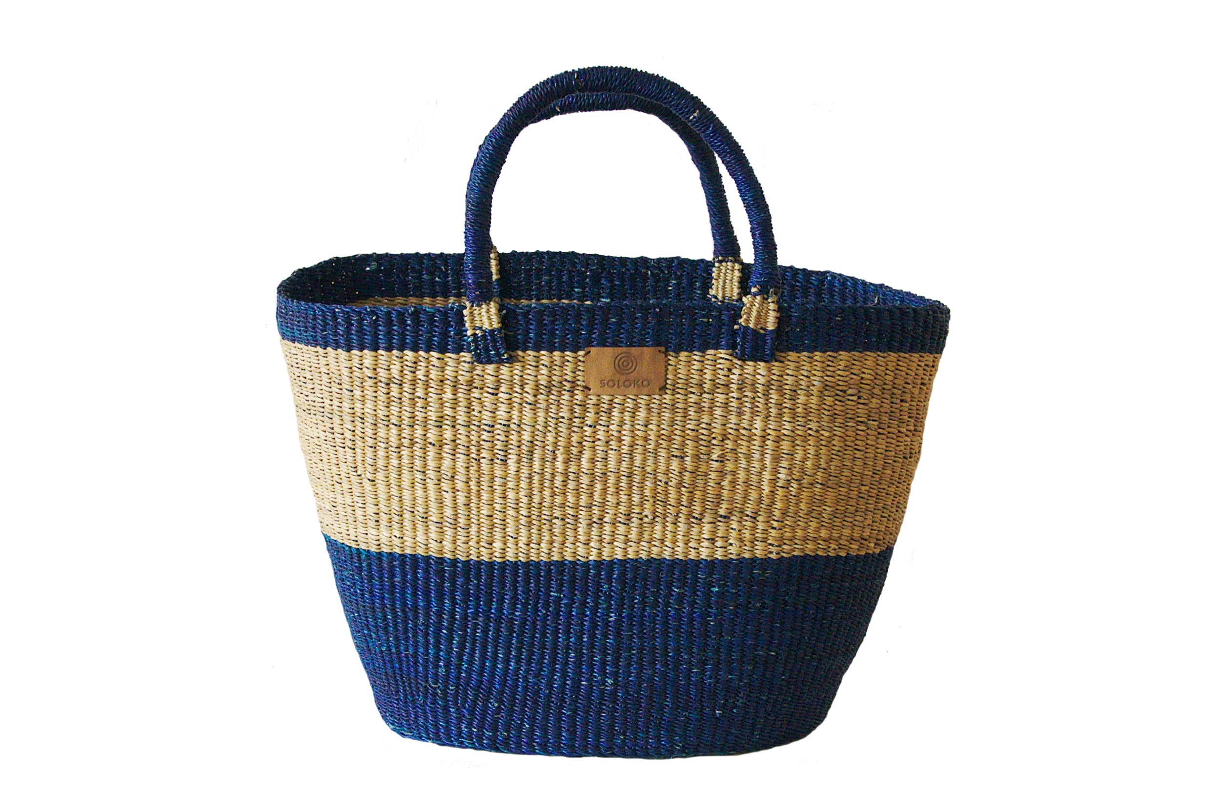 Delali Woven Basket Bag (dark blue, natural) – SOLOKO