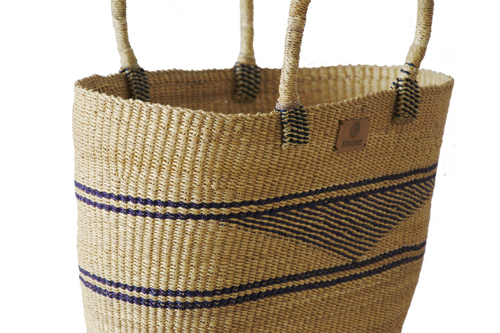 Basket bag Dela (dark blue rhombus, natural)