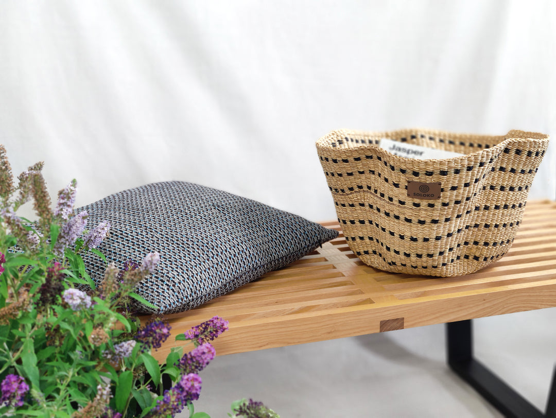 Storage basket Sitso (nature, blue chequered)