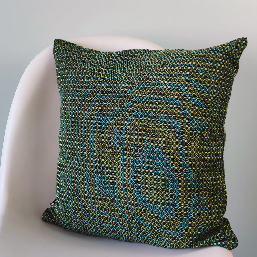 Woven cushion ABILITY (dark green, light green, turquoise)