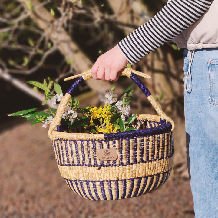 Shopping Basket Dorla (dark blue striped, natural)