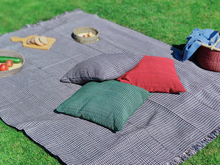 Woven cushion ABILITY (dark green, light green, turquoise)