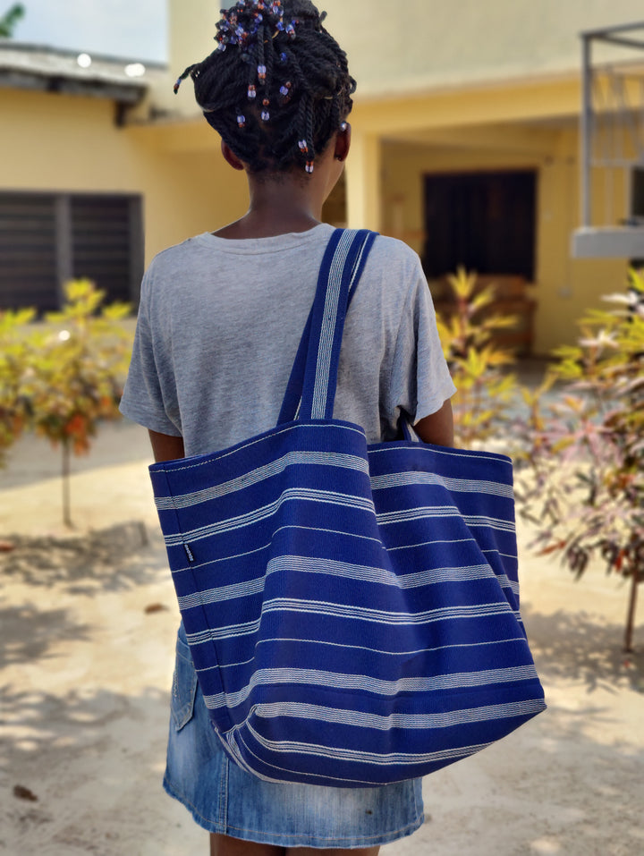 Tote Bag Large Cotton TSIAME (royal blue / beige)