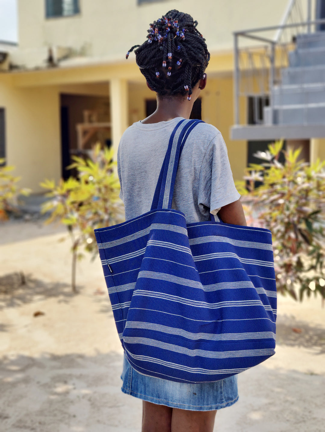 Tote Bag Baumwolle TSIAME (royalblau / beige)