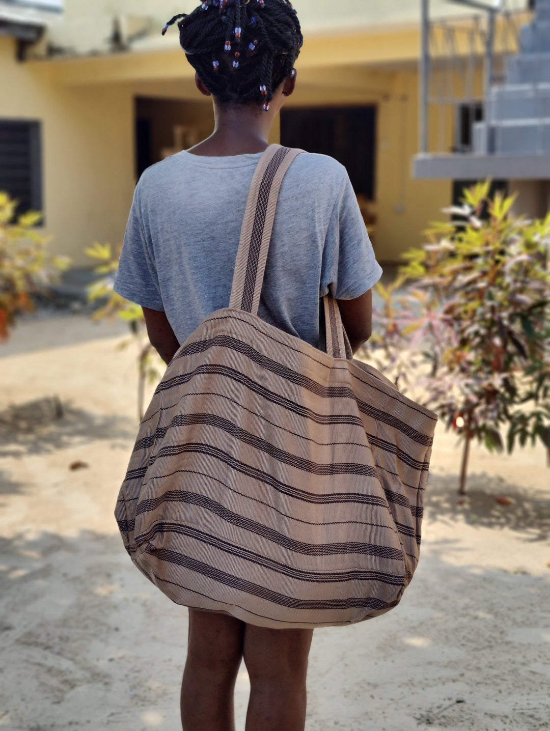 Tote Bag Large Cotton TSIAME (light brown / coffee brown)