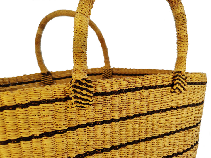 Basket bag Dela (dark blue striped, natural)