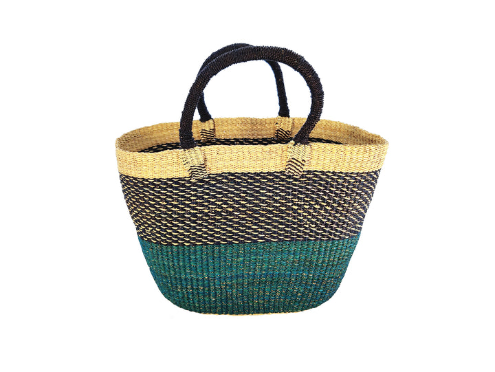 Basket bag Delali (natural, blue chequered, turquoise)