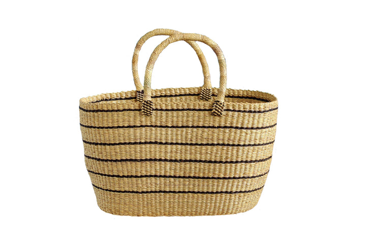 Basket bag Dela (dark blue striped, natural)