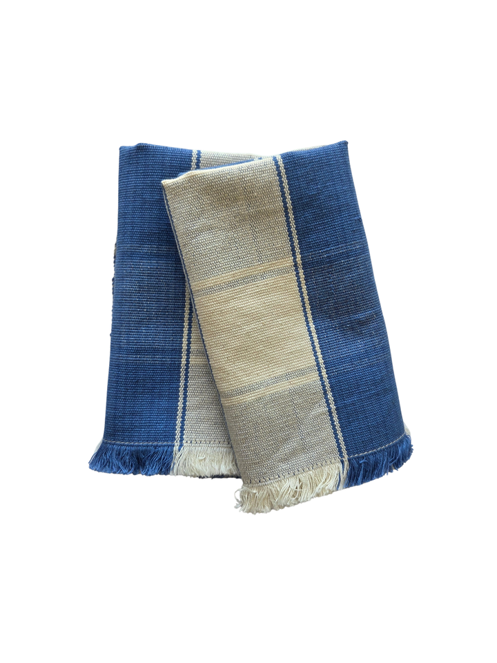Stoffserviette gewebt KEVI (naturweiß, himmelblau) - 2er Set