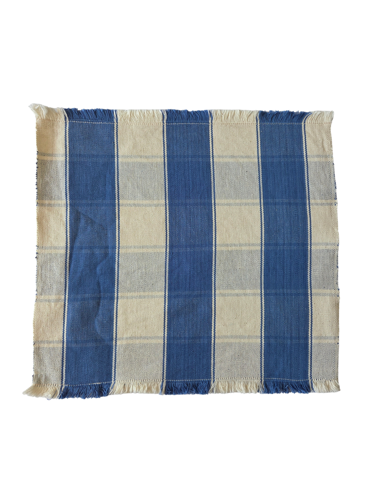 Stoffserviette gewebt KEVI (naturweiß, himmelblau) - 2er Set